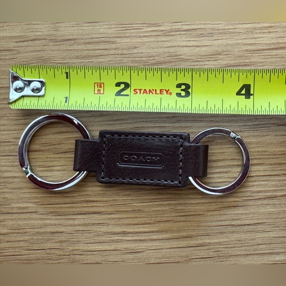 Coach Brown Leather Double Key Ring Keychain w/ Dust Bag - Picture 3 of 4